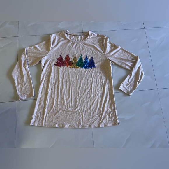 Christmas Festive Round Neck Stretch Pull-over Top XXL beige Christmas treeprint - Picture 3 of 13